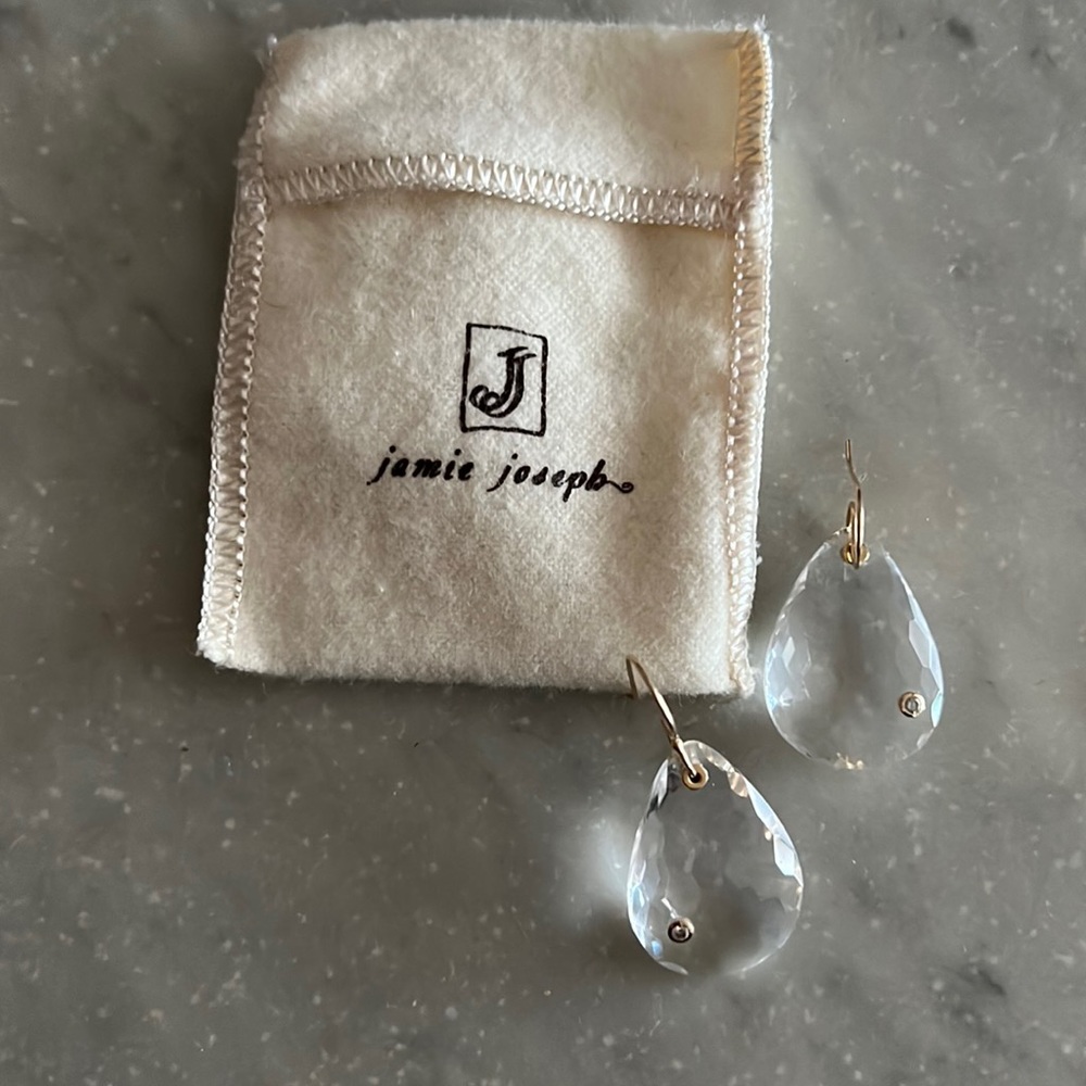 Like new Jamie Joseph Crystal Quartz drop earrings in 14k gold and diamond